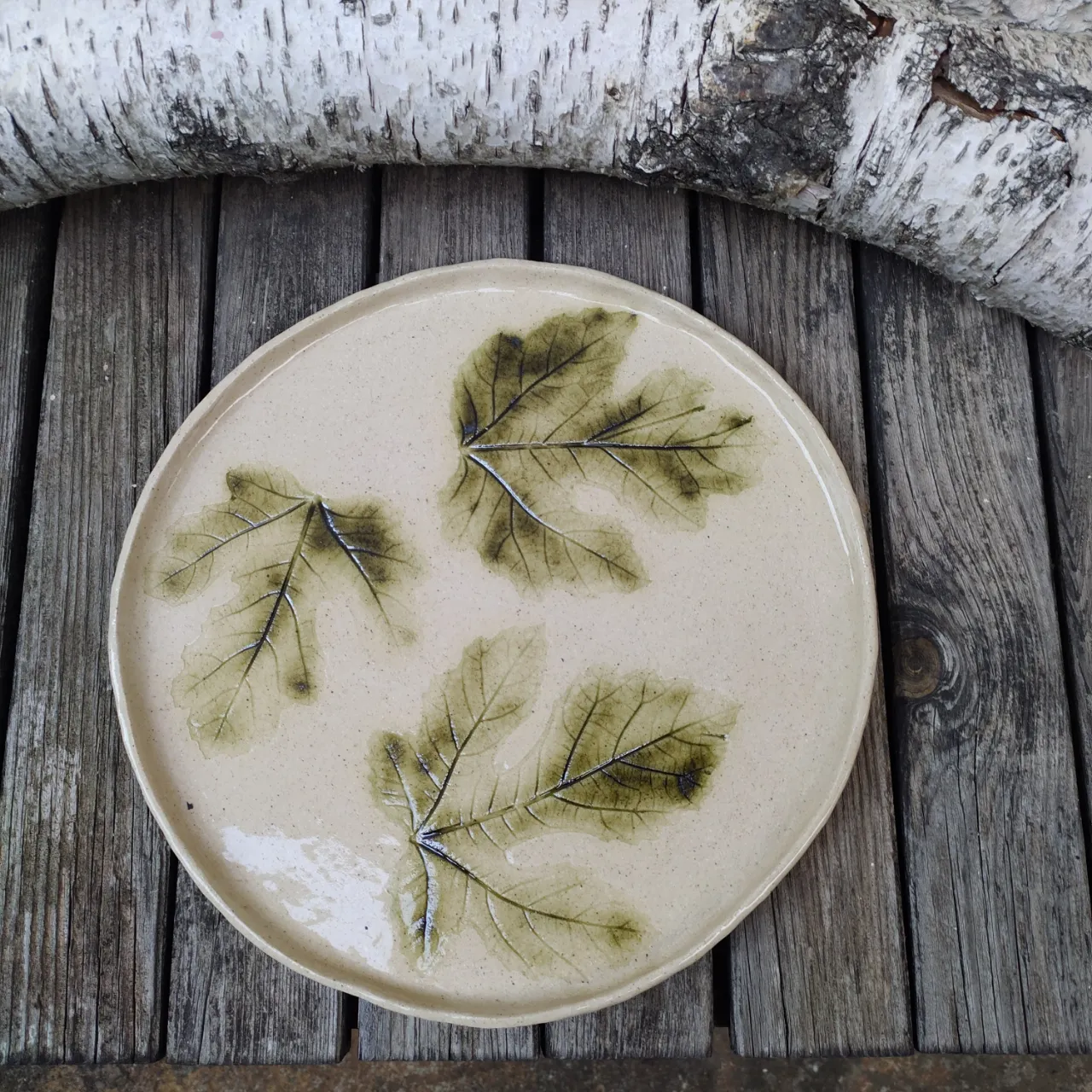 céramique plateau rond feuilles figuier